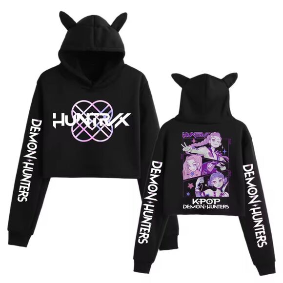 K-Pop Demon Hunters Cat-Ears Crop Hoodie – Girls Long Sleeve Sweatshirt - Picture 2 of 3